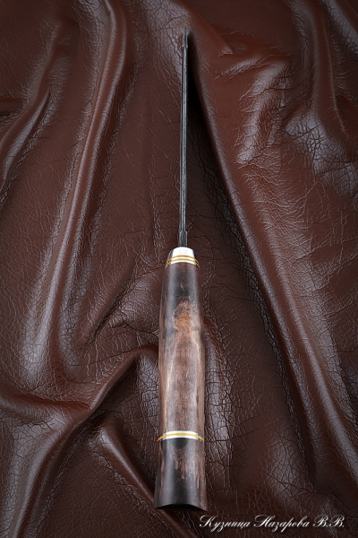 Нож Сапер дамаск камень карельская береза стабилизированная коричневая