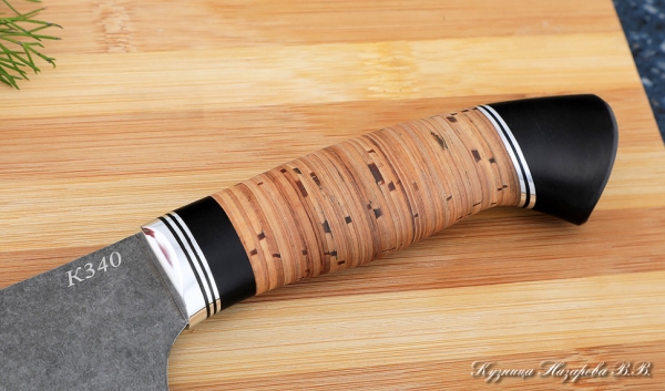 Кухонный нож Шеф № 12 сталь К340 рукоять береста черный граб