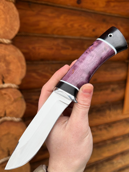 Нож "Кречет" сталь Х12МФ,  рукоять карельская береза фиолетовая и черный граб (распродажа) 