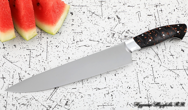 Кухонный нож Шеф № 14 сталь 95Х18 рукоять акрил коричневый