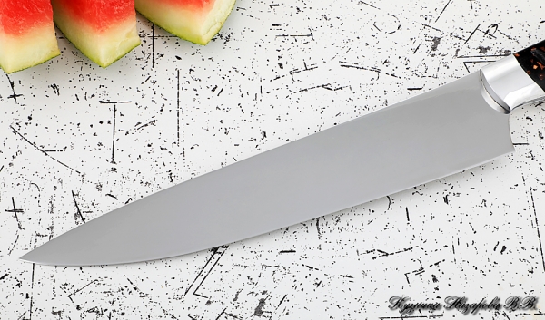 Кухонный нож Шеф № 14 сталь 95Х18 рукоять акрил коричневый