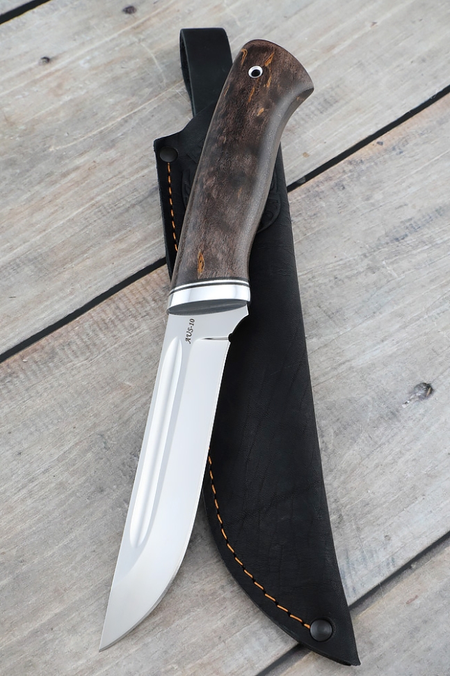 Нож разделочный "Боец" сталь AUS-10 рукоять карельская береза коричневая 