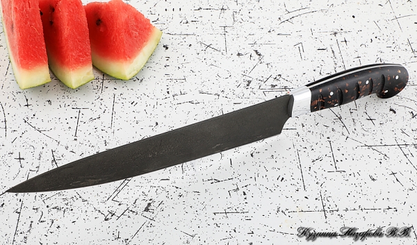 Кухонный нож Шеф № 14 сталь Х12МФ рукоять акрил коричневый