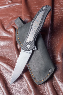 Нож складной "Back" сталь Х12МФ, накладки G10 с нержавеющим дамаском+AUS-8 (подшипник,клипса) 