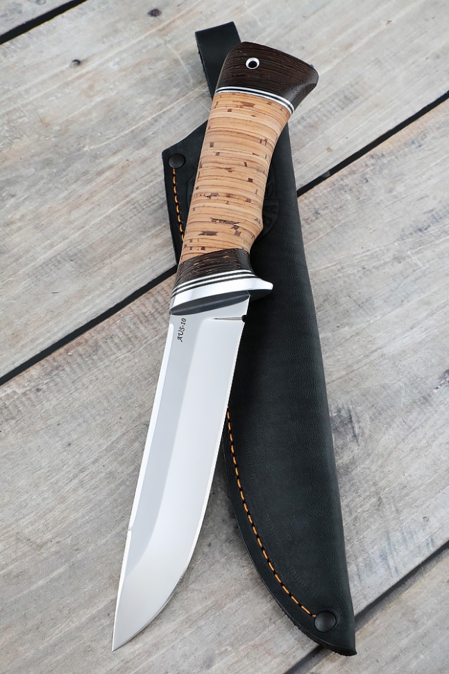 Hunting knife "Vepr" AUS-10 steel handle birch bark