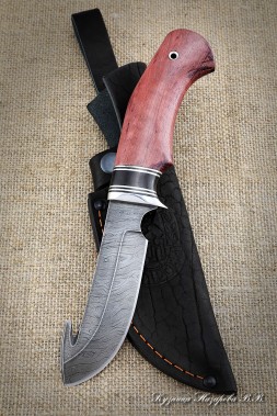Skinning knife Damascus handle black hornbeam amaranth