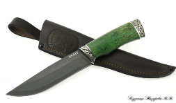 Нож Оса булат мельхиор стабилизированная карельская береза (зеленая)