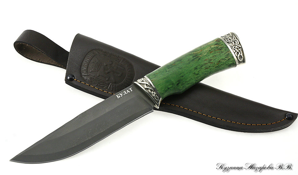 Knife Wasp wootz steel melchior stabilized Karelian birch (green)