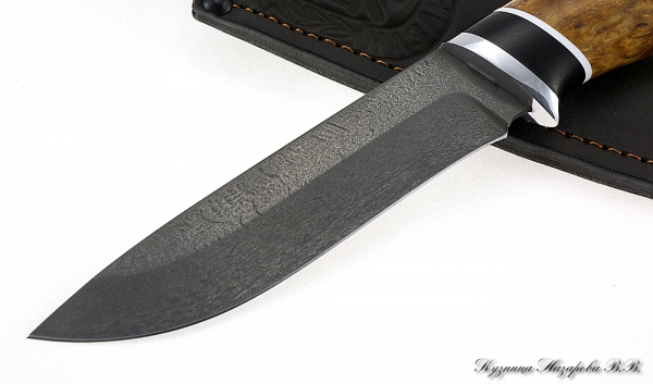 Knife Sokol H12MF black hornbeam stabilized Karelian birch (amber)