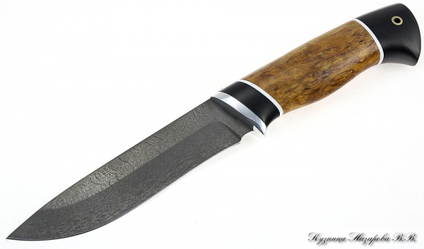 Knife Sokol H12MF black hornbeam stabilized Karelian birch (amber)
