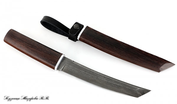 Нож Танто большой  дамаск дольной венге деревянные ножны