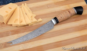 Кухонный нож Шеф № 4 сталь К340 рукоять береста черный граб
