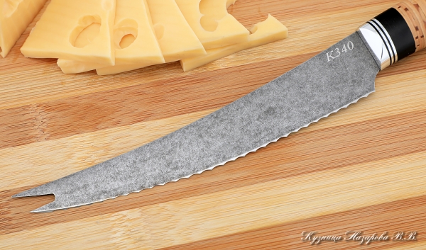 Кухонный нож Шеф № 4 сталь К340 рукоять береста черный граб