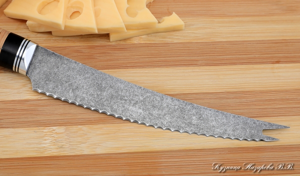 Кухонный нож Шеф № 4 сталь К340 рукоять береста черный граб