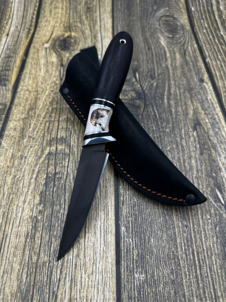 Нож Ласка сталь Х12МФ рукоять рог лося с пирографией и черный граб (РАСПРОДАЖА)