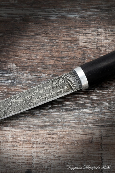 Нож Дамский дамаск черный граб (надпись)