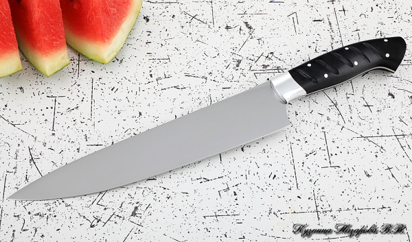 Кухонный нож Шеф № 14 сталь 95Х18 рукоять акрил черный