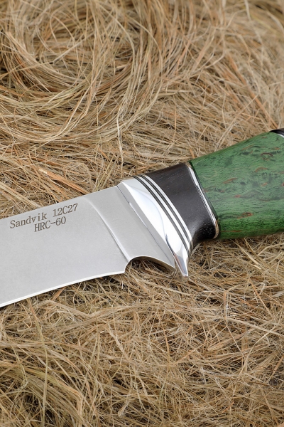 Knife Angara Sandvik handle black hornbeam Karelian birch green