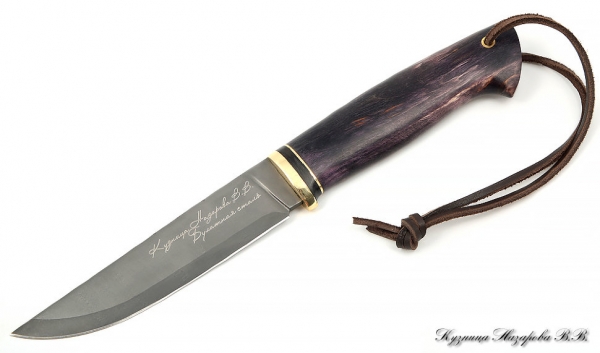 Knife Bars steel wootz steel handle Karelian birch (purple)