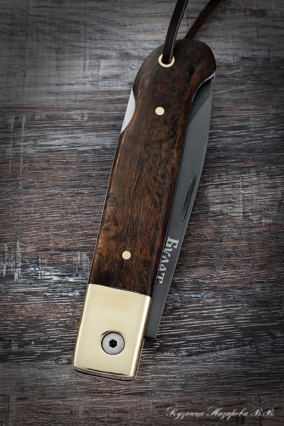 Folding knife Pike Perch 2 steel wootz steel lining stabilized Karelian birch (brown)