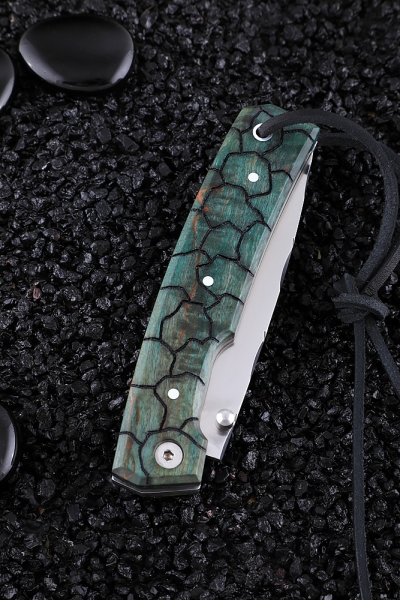 Folding Camping knife steel Elmax handle Karelian birch (green) (Coutellia)