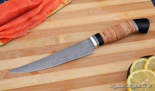 Кухонный нож Шеф № 5 сталь К340 рукоять береста черный граб