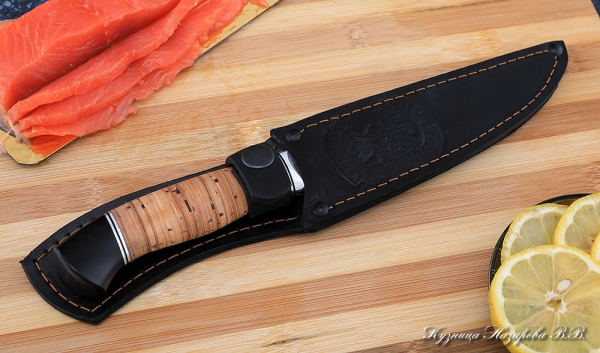 Кухонный нож Шеф № 5 сталь К340 рукоять береста черный граб