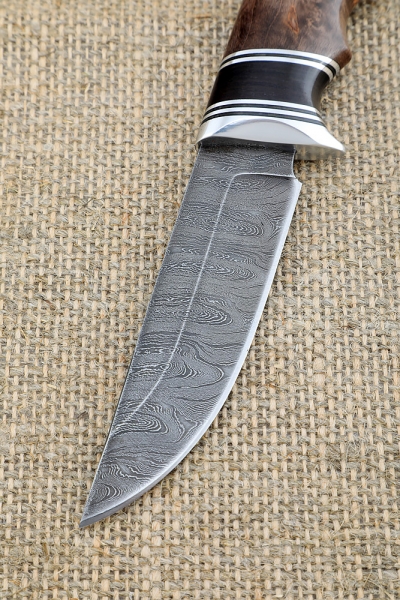 Knife Hedgehog Damascus handle black hornbeam Karelian birch brown