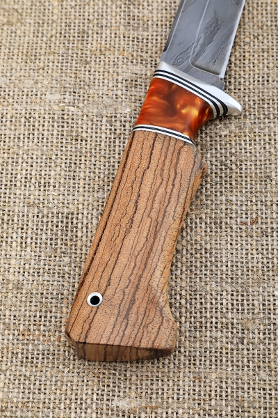 Boar knife bearing steel handle zebrano acrylic