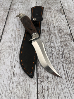 Knife steel S390 handle wood wenge nickel silver with carving (SALE)