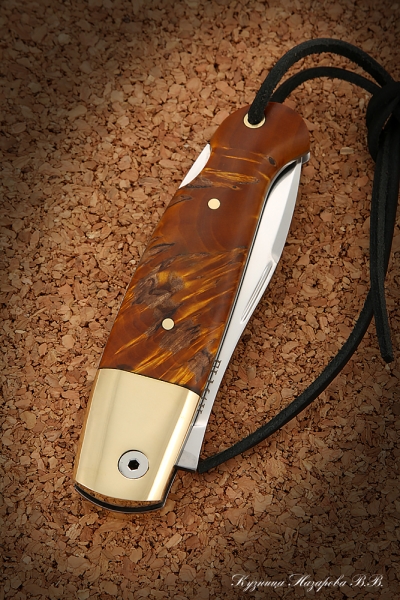 Нож складной Скат сталь Elmax накладки стабилизированная карельская береза (янтарная)
