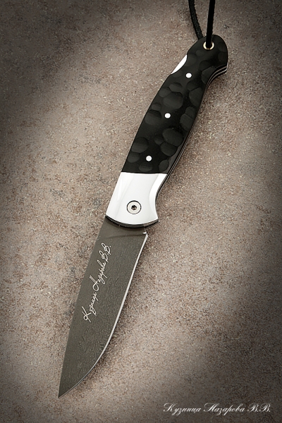 Folding Knife Owl steel H12MF Lining Black Hornbeam Carved