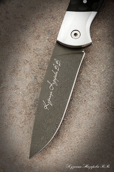 Folding Knife Owl steel H12MF Lining Black Hornbeam Carved