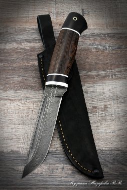 Knife hunting Fighter Damascus black hornbeam wenge (inscription)