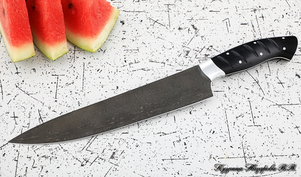 Кухонный нож Шеф № 14 сталь Х12МФ рукоять акрил черный