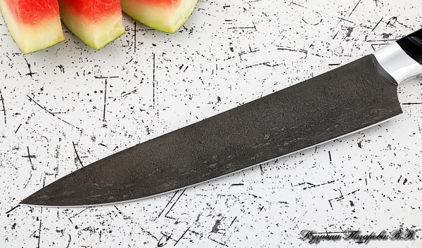 Кухонный нож Шеф № 14 сталь Х12МФ рукоять акрил черный