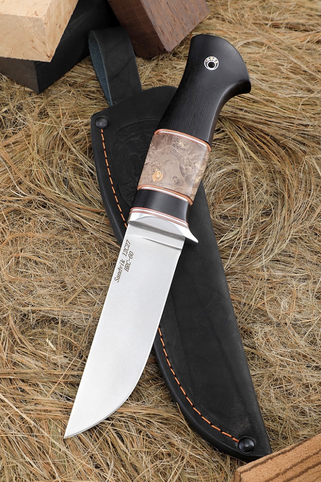 Knife Berkut Sandvik handle black hornbeam Karelian birch brown