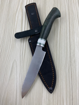 Кухонный нож Шеф № 3 дамаск никелированный рукоять стабилизированная карельская береза зеленая