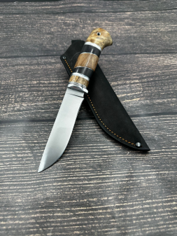 Varan knife steel X12MF dial handle Karelian birch amber, nickel silver and black hornbeam(SALE)