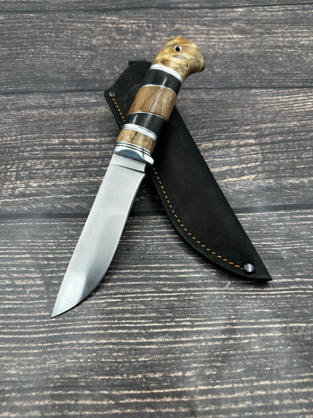 Varan knife steel X12MF dial handle Karelian birch amber, nickel silver and black hornbeam(SALE)