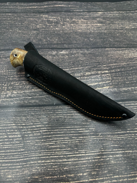 Нож Варан сталь Х12МФ рукоять наборная карельская береза янтарь, мельхиор и черный граб(РАСПРОДАЖА)