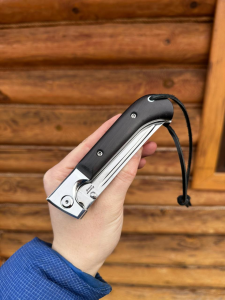 Нож складной Пчак сталь х12мф, накладки черный граб и формованный чехол (распродажа)