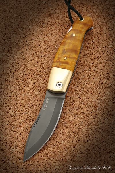 Нож складной Скат сталь Булат накладки стабилизированная карельская береза янтарная