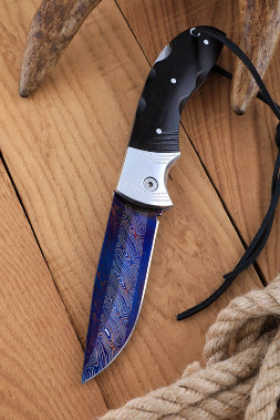 Folding knife Filin Damascus end with bluing black hornbeam with duralumin (Coutellia)