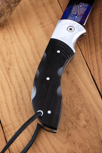 Нож складной Филин дамаск торцевой с воронением черный граб с дюралью (Coutellia)