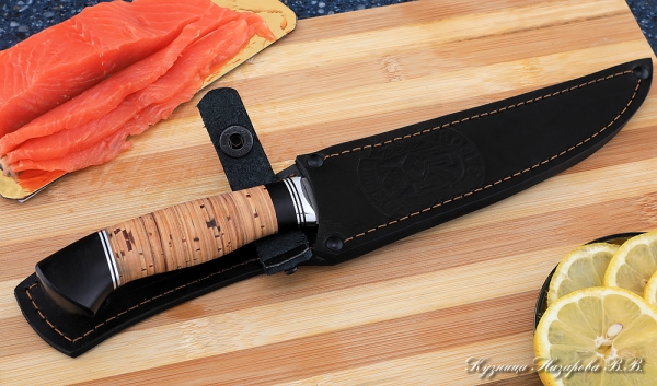 Кухонный нож Шеф № 6 сталь К340 рукоять береста черный граб