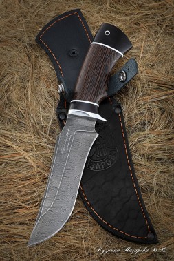 Охотничий нож Мангуст дамаск венге черный граб (клеймо)