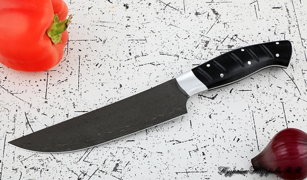 Кухонный нож Шеф № 8 сталь Х12МФ рукоять акрил черный
