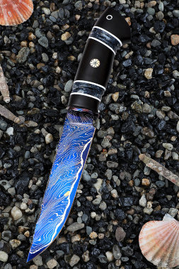 Zasapozhny knife steel Damascus laminated handle black hornbeam acrylic (Coutellia)