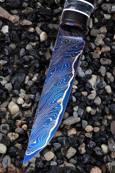 Zasapozhny knife steel Damascus laminated handle black hornbeam acrylic (Coutellia)